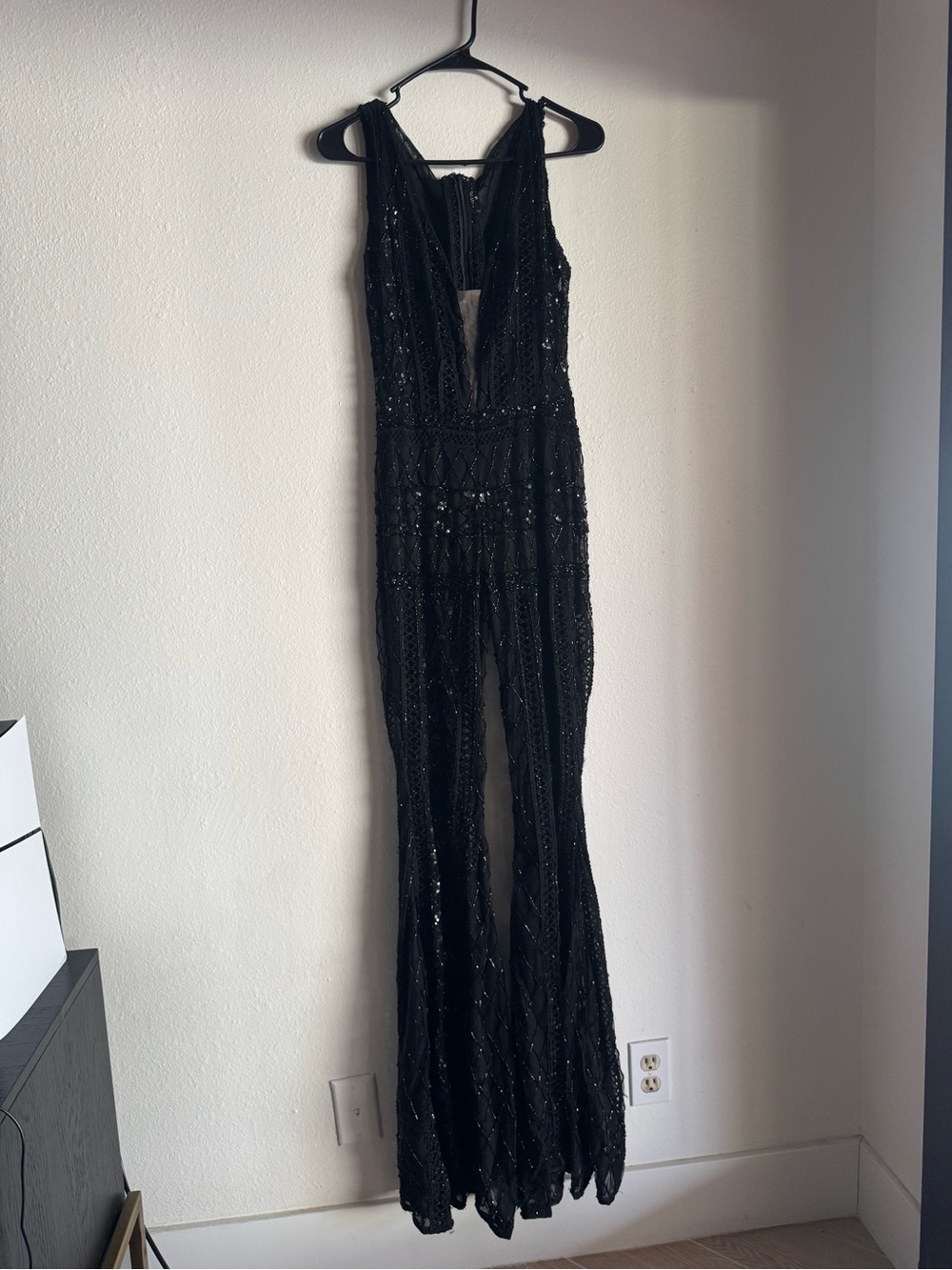 Elegant Black Beaded Flare Jumpsuit